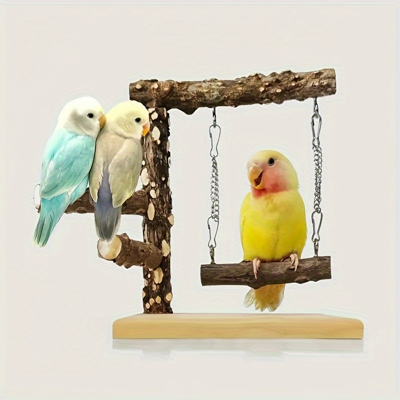 UK bird toys Parrot stand 9 x 6 inches Multi-Level Wooden Bird Perch for Parrots - Sturdy Training Stand with Hanging Rope, Natural Wood Design for Indoor Birds, Bird Of Parrots, Bird Shelf, Natural Wood Construction