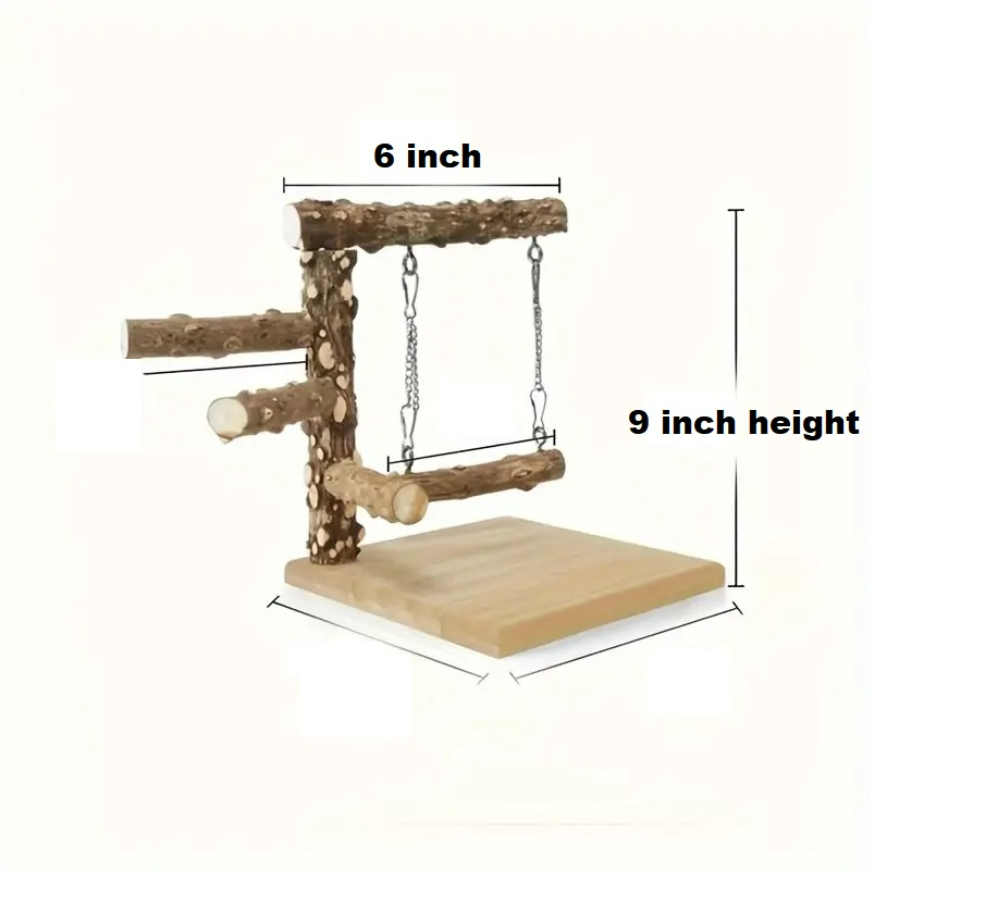 UK bird toys Parrot stand 9 x 6 inches Multi-Level Wooden Bird Perch for Parrots - Sturdy Training Stand with Hanging Rope, Natural Wood Design for Indoor Birds, Bird Of Parrots, Bird Shelf, Natural Wood Construction - Image 3